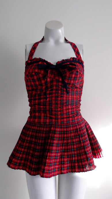 1950s Bullet bust Plaid skirted Pin-Up Play suit swimsuit so very Rockabilly Tiki