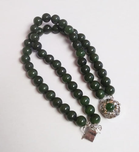 vintage Sterling Silver Clasp & Jade Beads double strand Bracelet