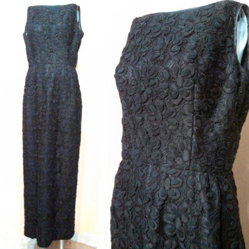 vintage 50s Lace Dress / Vintage 50s Dress / 50s Little Black Dress / 50s Party Dress / Rosette Bow / vintage Long gloves Monroe dress