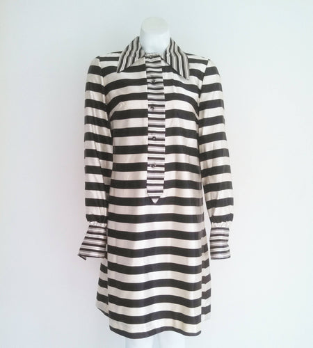 60s MOD Striped Party Dress / vintage Twiggy dress / Black and White Dress / 60s dress rhinestone buttons / GlitterNGoldVintage
