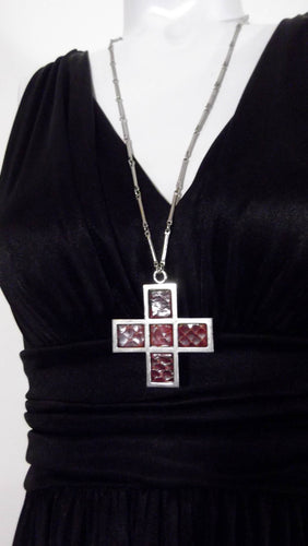 vintage Anne Klein for Accessocraft necklace /  Snake skin cross