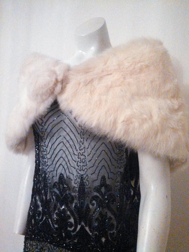 Vintage Rabbit Fur Stole / Wedding Stole Wrap / Bridal Fur / Prom Party Fur Shawl / Gift for Her