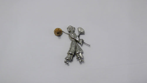 Lang Sterling Silver Geisha Brooch / lang Sterling Company / vintage 50s figural pin