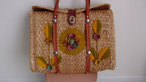vintage 50s Mexican Wicker Tote Beach bag / Vintage Purse