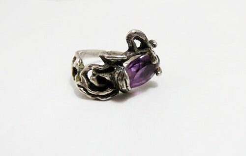 Vintage Amethyst Sterling Artist Tree Branch Ring / Sterling Silver Ring / Hand Crafted Ring / GlitterNGoldVintage