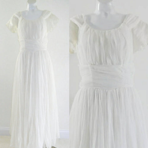 Vintage empire waist dress / vintage 50s Chiffon Dress / 50s white dress / Wedding gown / 50s Wedding Dress / 50s Formal Gown / 50s Prom