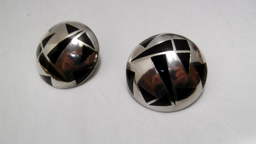 Vintage Mexican Sterling Silver and Onyx Earrings