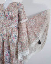 Load image into Gallery viewer, 70s angel sleeve Peasant dress / 70s Maxi Dress / gauzy sheer sleeves  / 1970s boho hippie gypsy dress / new old stock never been worn