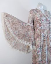 Load image into Gallery viewer, 70s angel sleeve Peasant dress / 70s Maxi Dress / gauzy sheer sleeves  / 1970s boho hippie gypsy dress / new old stock never been worn