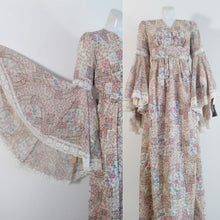 Load image into Gallery viewer, 70s angel sleeve Peasant dress / 70s Maxi Dress / gauzy sheer sleeves  / 1970s boho hippie gypsy dress / new old stock never been worn