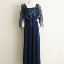 Load image into Gallery viewer, 70s cape sleeve dress / 70s Maxi Dress / scarf dress / 1970s boho hippie gypsy dress / vintage blue dress / 70s disco angel