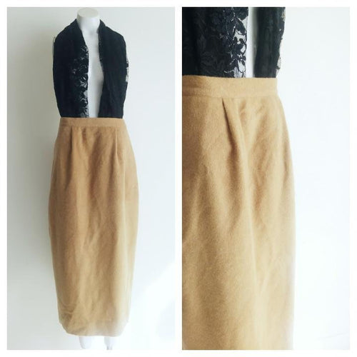 Vintage camel hair wool skirt / wool pencil skirt / camel wool skirt / size 8 skirt / NOS never been worn / vintage minimal skirt