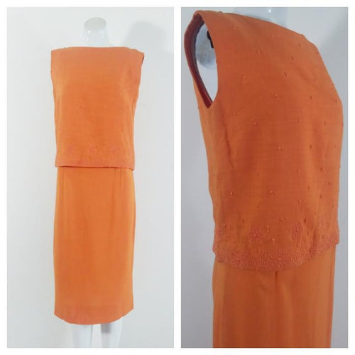 50s burnt orange dress / designer jerry gilden Dress / Vintage 50s cotton linen dress  / Audrey Hepburn dress / GlitterNGoldVintage