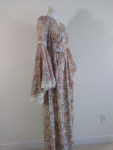 Load image into Gallery viewer, 70s angel sleeve Peasant dress / 70s Maxi Dress / gauzy sheer sleeves  / 1970s boho hippie gypsy dress / new old stock never been worn