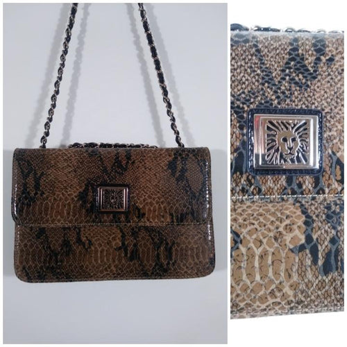 80s ANNE KLEIN purse / Anne Klein Lion Logo / snake skin look purse / cross body chain link strap / vintage 90s purse 90s purse