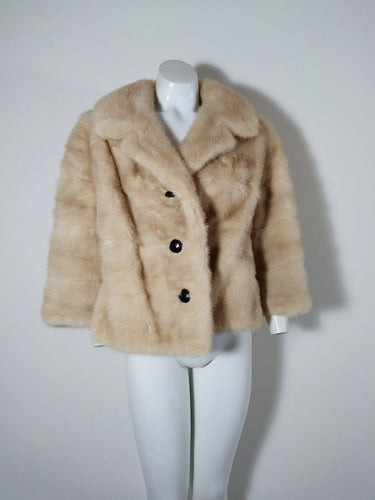 Vintage 50s Blonde Mink Coat with black glass buttons from Madisons / Wedding Bridal Fur jacket