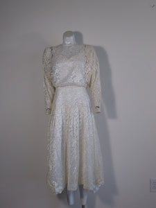 80s Picani lace dress / Gunne Sax Victorian inspired era dress / winter wedding white / embroidered lace party prom / glitterngoldvintage