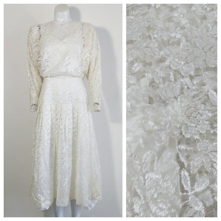 80s Picani lace dress / Gunne Sax Victorian inspired era dress / winter wedding white / embroidered lace party prom / glitterngoldvintage