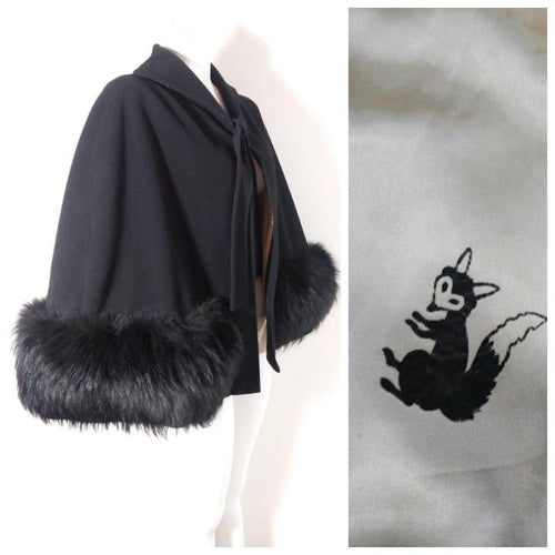 Vintage 40s Cape with Fox Fur trim and fox print lining