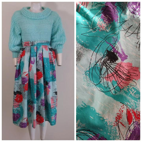 50s style cotton skirt / 80s abstract skirt / Rockabilly skirt / 50s blue skirt / 50s vlv skirt / 50s abstract print /  GlitterNGoldVintage