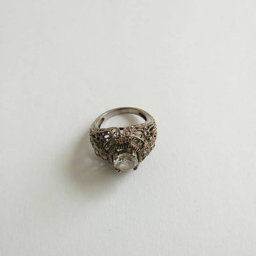 Vintage sterling silver Art deco ring / Art Deco inspired ring / 90s silver ring / large CZ stone / gift for her with box