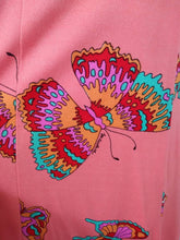 Load image into Gallery viewer, 70s signed Maurice dress / Pucci print style dress / Peter Max butterfly print / Mod Psychedelic print dress / 70s poly butterfly dress