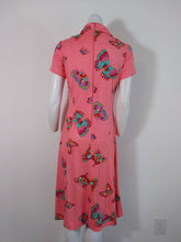 Load image into Gallery viewer, 70s signed Maurice dress / Pucci print style dress / Peter Max butterfly print / Mod Psychedelic print dress / 70s poly butterfly dress
