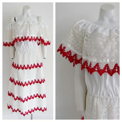 vintage 70s boho crochet lace Mexican wedding dress / Artisan hand made in Mexico / 70s boho gypsy dress