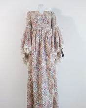 Load image into Gallery viewer, 70s angel sleeve Peasant dress / 70s Maxi Dress / gauzy sheer sleeves  / 1970s boho hippie gypsy dress / new old stock never been worn