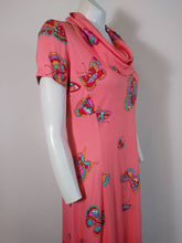 Load image into Gallery viewer, 70s signed Maurice dress / Pucci print style dress / Peter Max butterfly print / Mod Psychedelic print dress / 70s poly butterfly dress