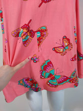 Load image into Gallery viewer, 70s signed Maurice dress / Pucci print style dress / Peter Max butterfly print / Mod Psychedelic print dress / 70s poly butterfly dress