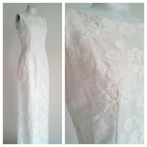 Vintage 50s Embroidered Sheath Formal Dress  / Vintage Bridal Original / Prom Dress / Bridesmaid Dress / 50s vintage wedding dress