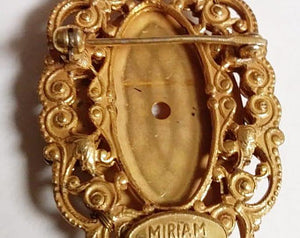 Vintage Miriam Haskell shell carved cameo brooch