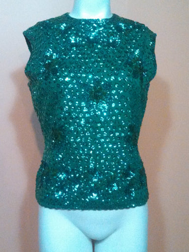 50s Beaded Sequin Blouse / Beaded Top / Hollywood Glam / Emerald Green MaiJacobs Party Wear