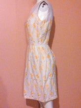 Load image into Gallery viewer, Vintage 60s Mr. Henry eyelet linen cotton dress / 60s yellow embroidered flowers dress / 60s summer Party Dress