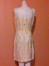 Load image into Gallery viewer, Vintage 60s Mr. Henry eyelet linen cotton dress / 60s yellow embroidered flowers dress / 60s summer Party Dress