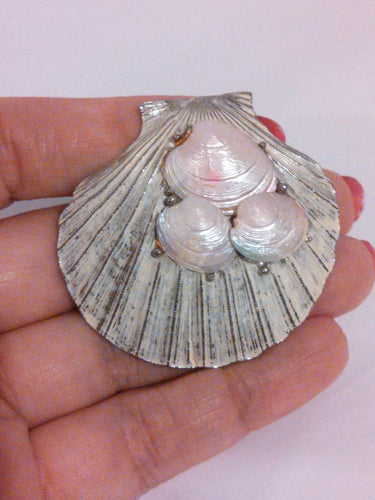 Sea Shell Brooch / Designer Signed Capri / Summer jewelry / Enamel Brooch / Shell Brooch