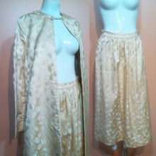 Load image into Gallery viewer, 60s Gold Jacket and Skirt Set / Gold Lame Baroque Jacket / gold maxi Skirt / Cape Coat / Duster Jacket