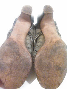 Vintage Mesh 40s grey heels shoes / Open Peep Toe Sling Backs