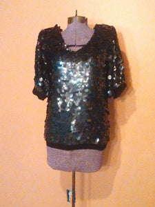 70s Oleg Cassini Bead & Sequin Silk Blouse