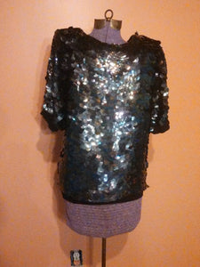 70s Oleg Cassini Bead & Sequin Silk Blouse