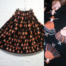 Load image into Gallery viewer, vintage 50s skirt / 50s Novelty Print skirt / 50s South Western skirt / 50s Rockabilly skirt / 50s Cotton Skirt / GlitterNGoldVintage