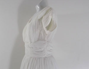 Vintage empire waist dress / vintage 50s Chiffon Dress / 50s white dress / Wedding gown / 50s Wedding Dress / 50s Formal Gown / 50s Prom