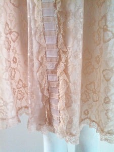 1950s 60s Lace Nylon Satin Pink Rose Robe Night Gown Cover up size Med Large