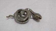 Load image into Gallery viewer, Vintage Snake brooch / Rhinestone eyes brooch / Silver Tone curled up snake pin / KJL inspired