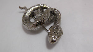 Vintage Snake brooch / Rhinestone eyes brooch / Silver Tone curled up snake pin / KJL inspired