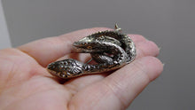 Load image into Gallery viewer, Vintage Snake brooch / Rhinestone eyes brooch / Silver Tone curled up snake pin / KJL inspired