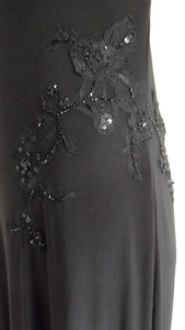 90s Black Backless Beaded Dress / plunging neck and open back LBD / Black Tie Party Dress / prom dress / body con dress