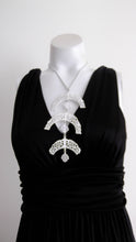 Load image into Gallery viewer, 60s Lace Enamel Necklace / Large Tiered Tassle Pendent / White Enamel / Statement Runway / Avant Gaurd Couture