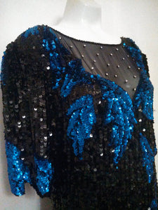 Vintage Lillie Rubin Rhinestone Sequin and Beaded silk Cocktail Dress